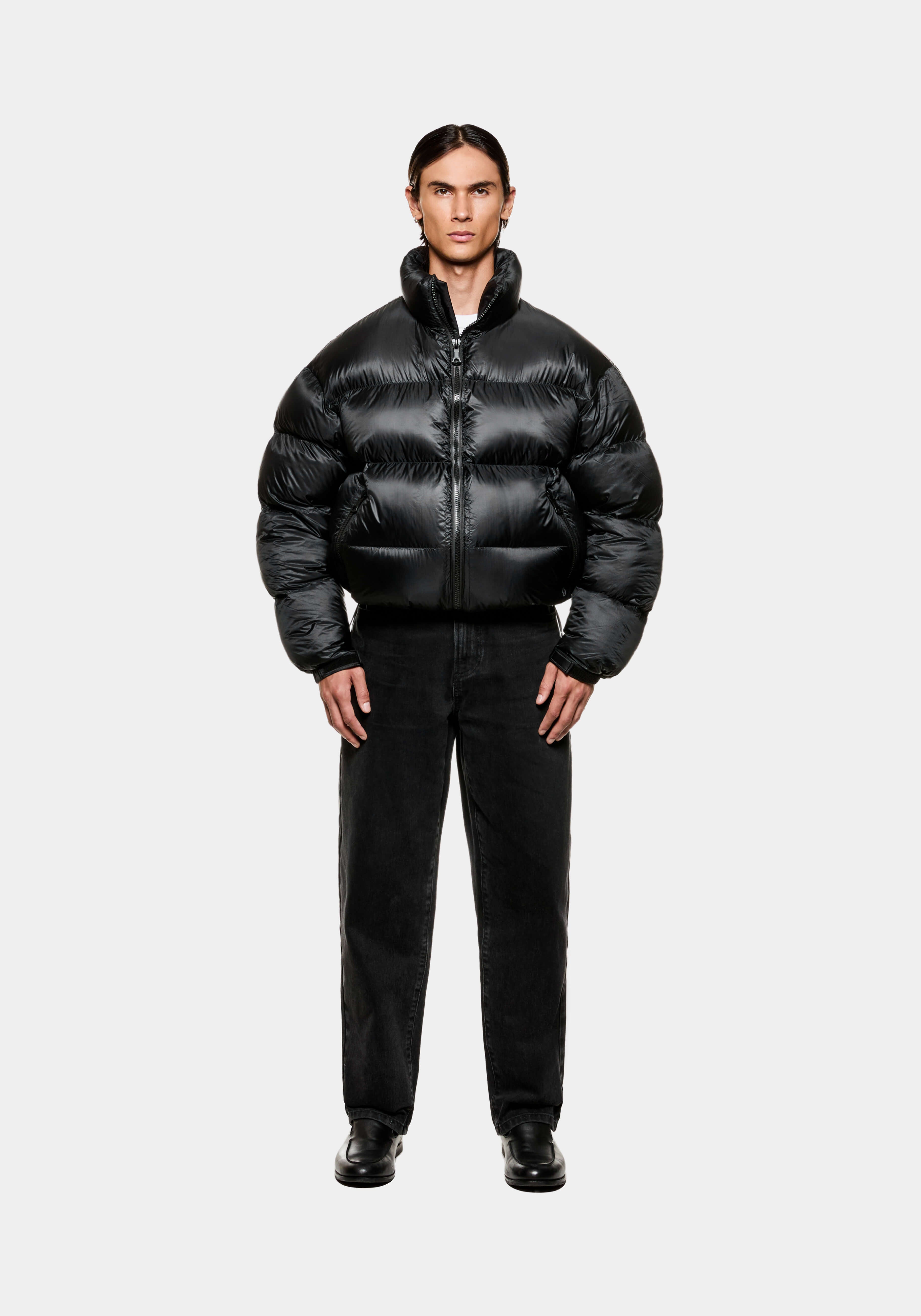 Miki MKI BLACK TRANSLUCENT FUNNEL NECK BUBBLE JACKET – MKI MIYUKI