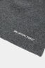 Close-up of the white MKI MIYUKI ZOKU logo embroidered on the Charcoal double knit wool blend