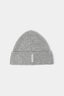 MKI MIYUKI ZOKU Cashmere Ribbed Beanie in Light Grey – front view showing the heavy gauge rib, single turn-up and woven MKI MIYUKI ZOKU tag