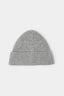 Reverse view of the Light Grey cashmere ribbed beanie showing the clean rib and turn-up without the tag