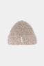 MKI MIYUKI ZOKU Alpaca Beanie in Oatmeal – front view showing the fuzzy brushed alpaca knit, single turn-up and woven MKI MIYUKI ZOKU tag