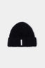 MKI MIYUKI ZOKU Alpaca Beanie in Black – front view showing the fuzzy brushed alpaca knit, single turn-up and woven MKI MIYUKI ZOKU tag