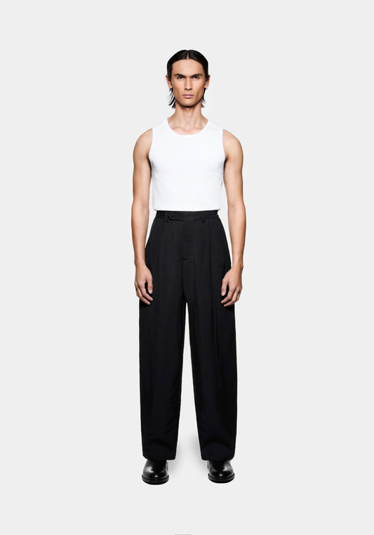Mens black suit trousers in a relaxed style. 