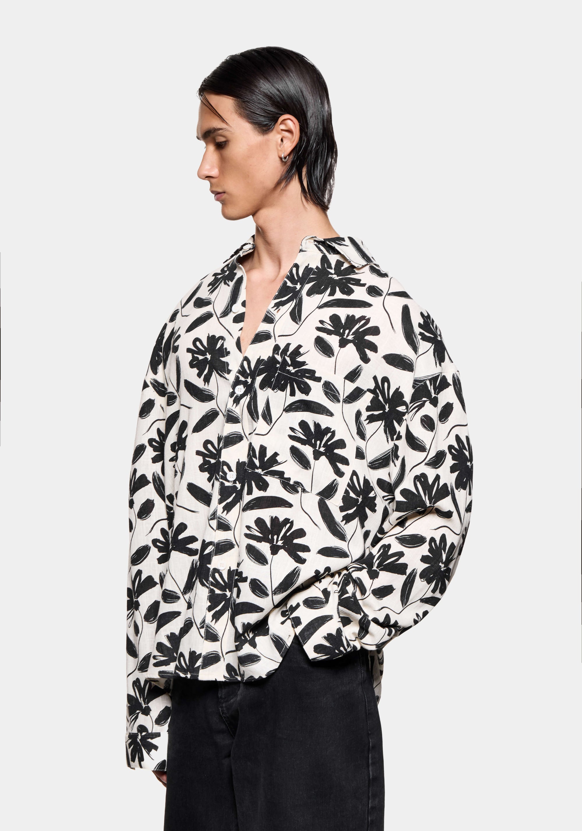 MKI FLORAL LINEN BOX DRESS SHIRT