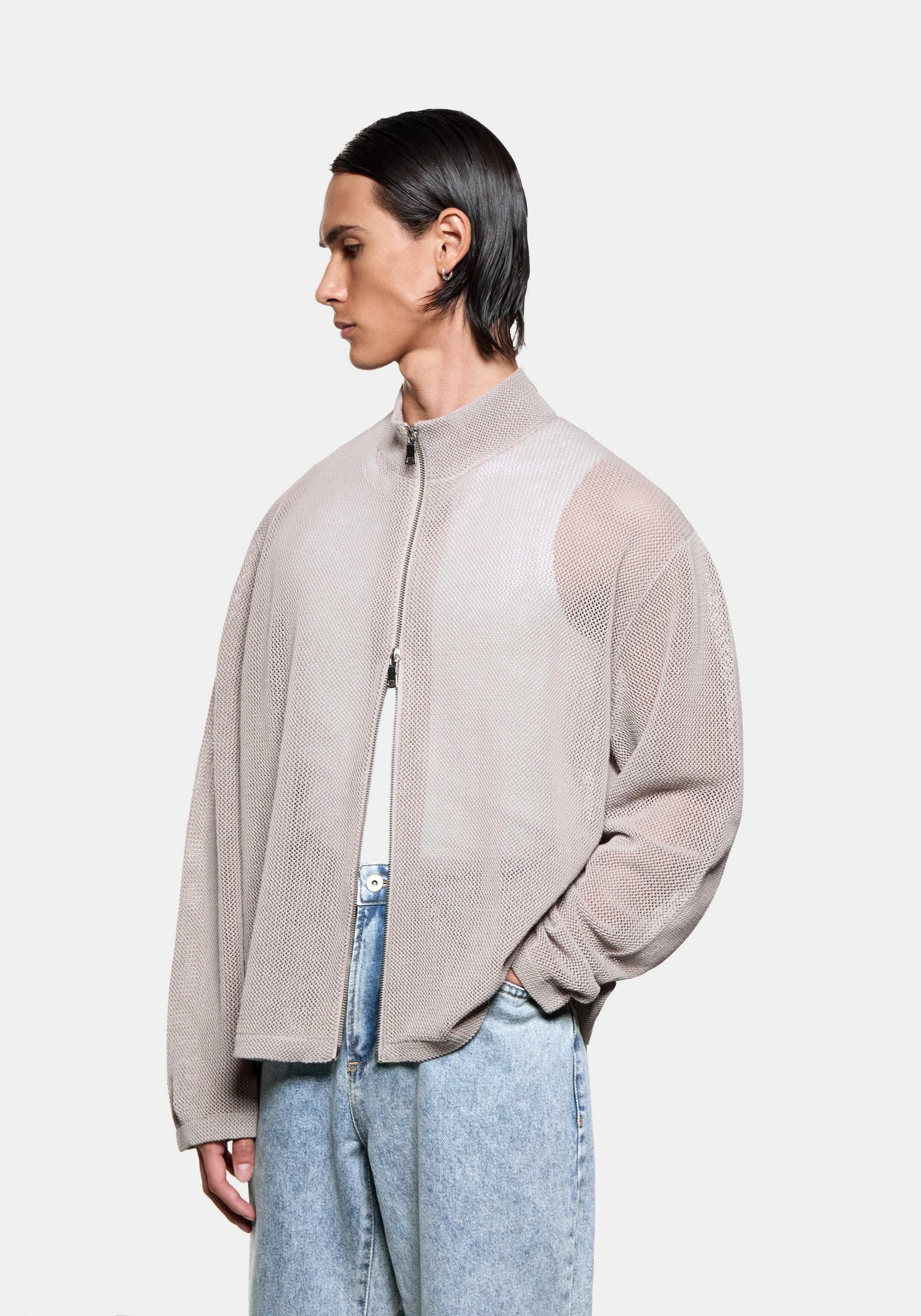 MKI LINEN LOOSE KNIT TRACK JACKET