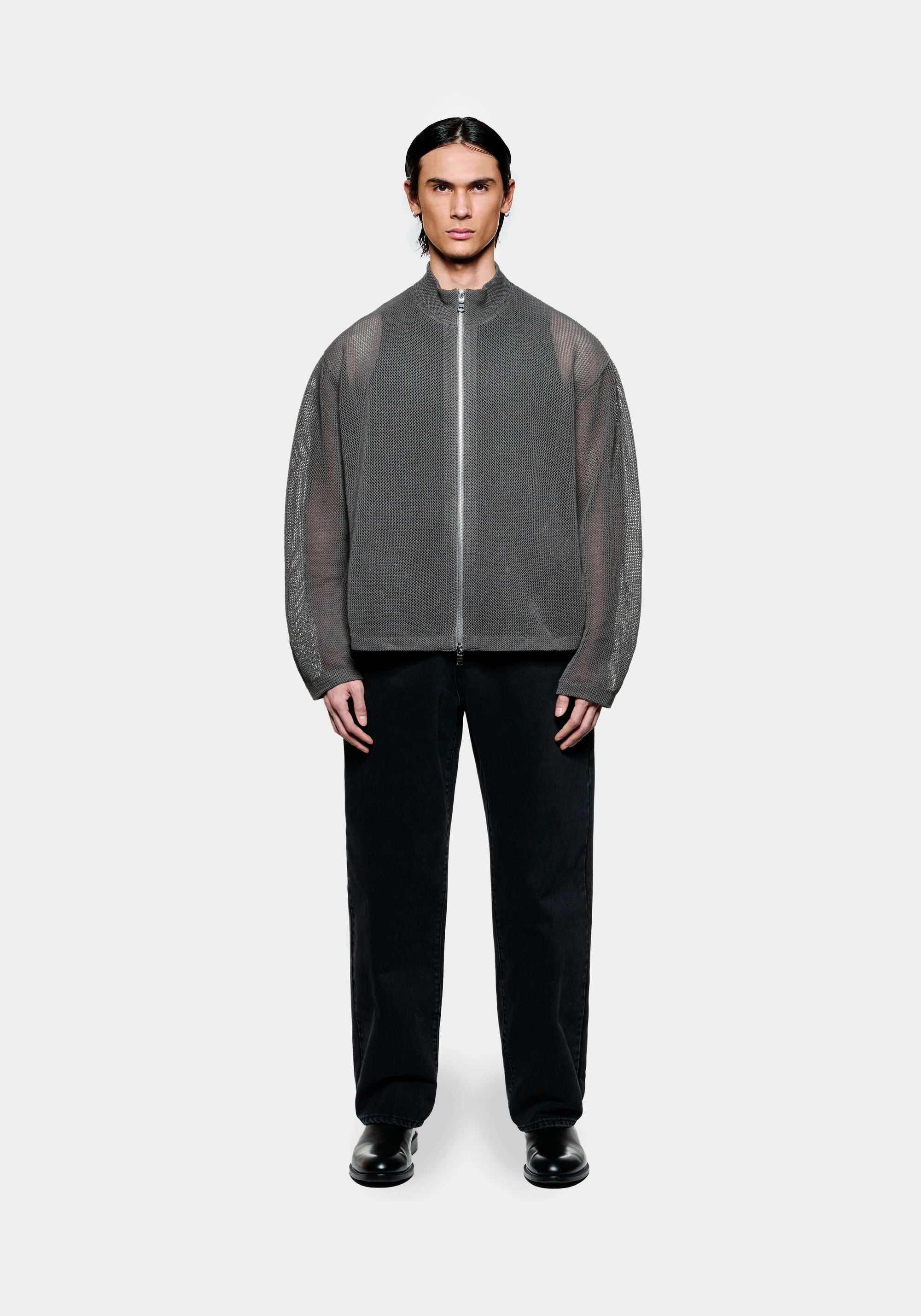 MKI LINEN LOOSE KNIT TRACK JACKET