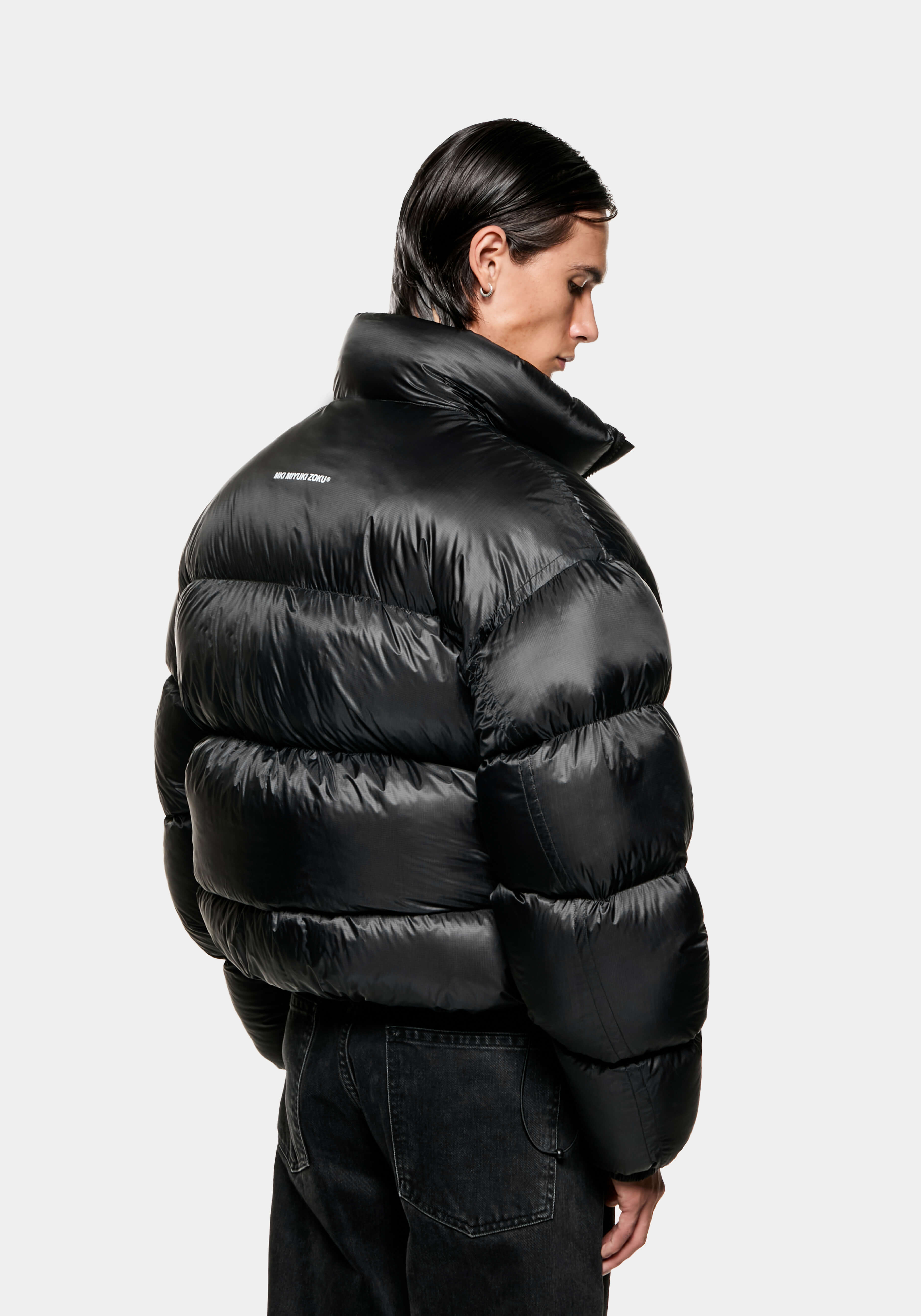 Miki MKI BLACK TRANSLUCENT FUNNEL NECK BUBBLE JACKET – MKI MIYUKI