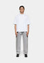 MKI MIYUKI ZOKU 220 GSM Slub T-Shirt in White – full-length front view on the model, worn with light wash straight-leg jeans