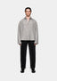 Full front view of the MKI MIYUKI ZOKU Box Dress Shirt in Grey Stripe, in a relaxed box fit