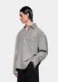 Front angle view of the Box Dress Shirt in Grey Stripe