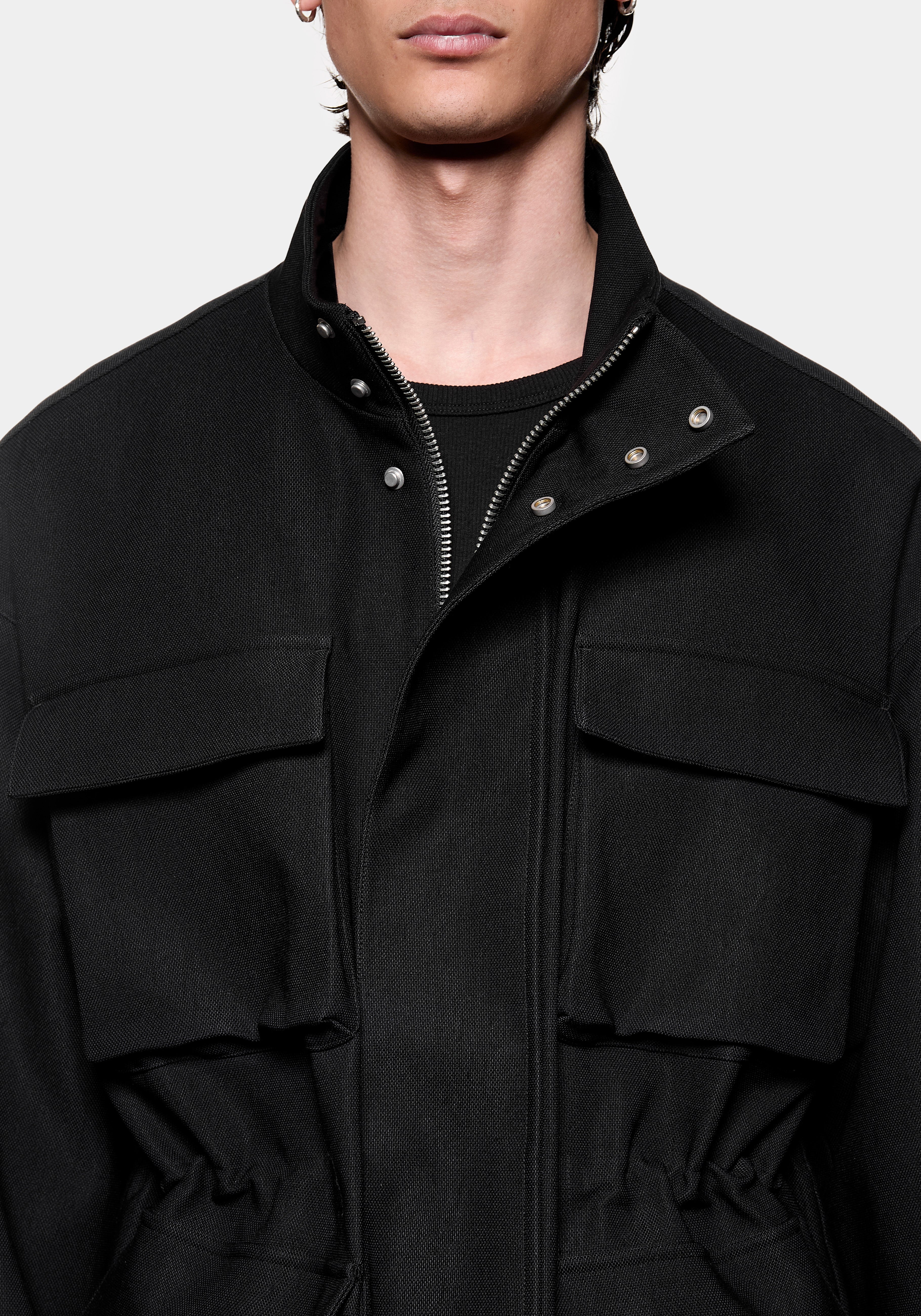 Close-up of the collar and press stud placket