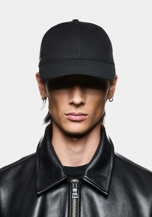 MKI 6-Panel cap in black cotton with MKI Miyuki Zoku embroidery on the right hand side.