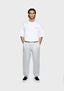 MKI MIYUKI ZOKU 800 GSM Superweight Cuffed Joggers in Grey – full-length front view on the model showing the loose fit, cream drawstrings and elasticated cuffs