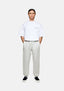 MKI MIYUKI ZOKU 800 GSM Superweight Cuffed Joggers in Oatmeal – full-length front view on the model showing the loose fit, cream drawstrings and elasticated cuffs