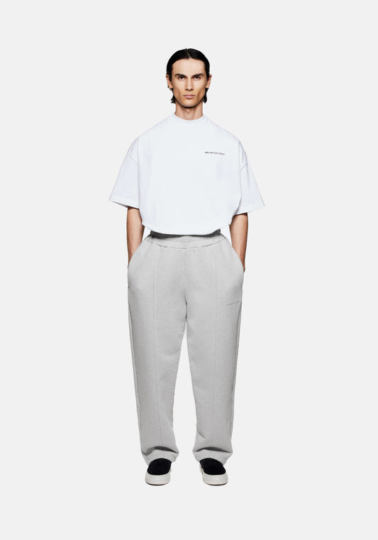 Full view of the MKI Superweight men's wide leg joggers in grey cotton jersey with open hems