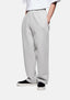 Front three-quarter view of the Grey Wide Leg Joggers showing the sewn-in pleat and heavy drape