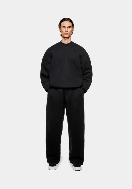 Full front view of the MKI 800GSM Superweight 800gsm cotton crewneck pull over Sweatshirt in black in a boxy oversized fit