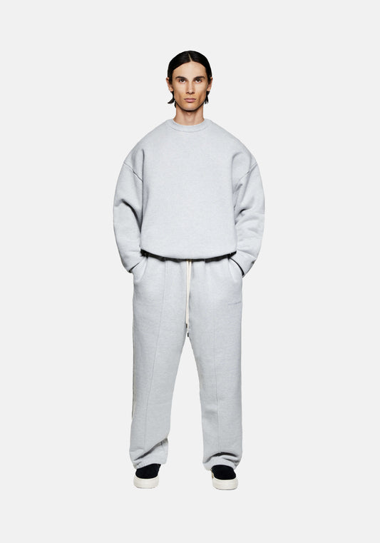 Full front view of the MKI Superweight 800gsm cotton crewneck pull over Sweatshirt in grey in a boxy oversized fit