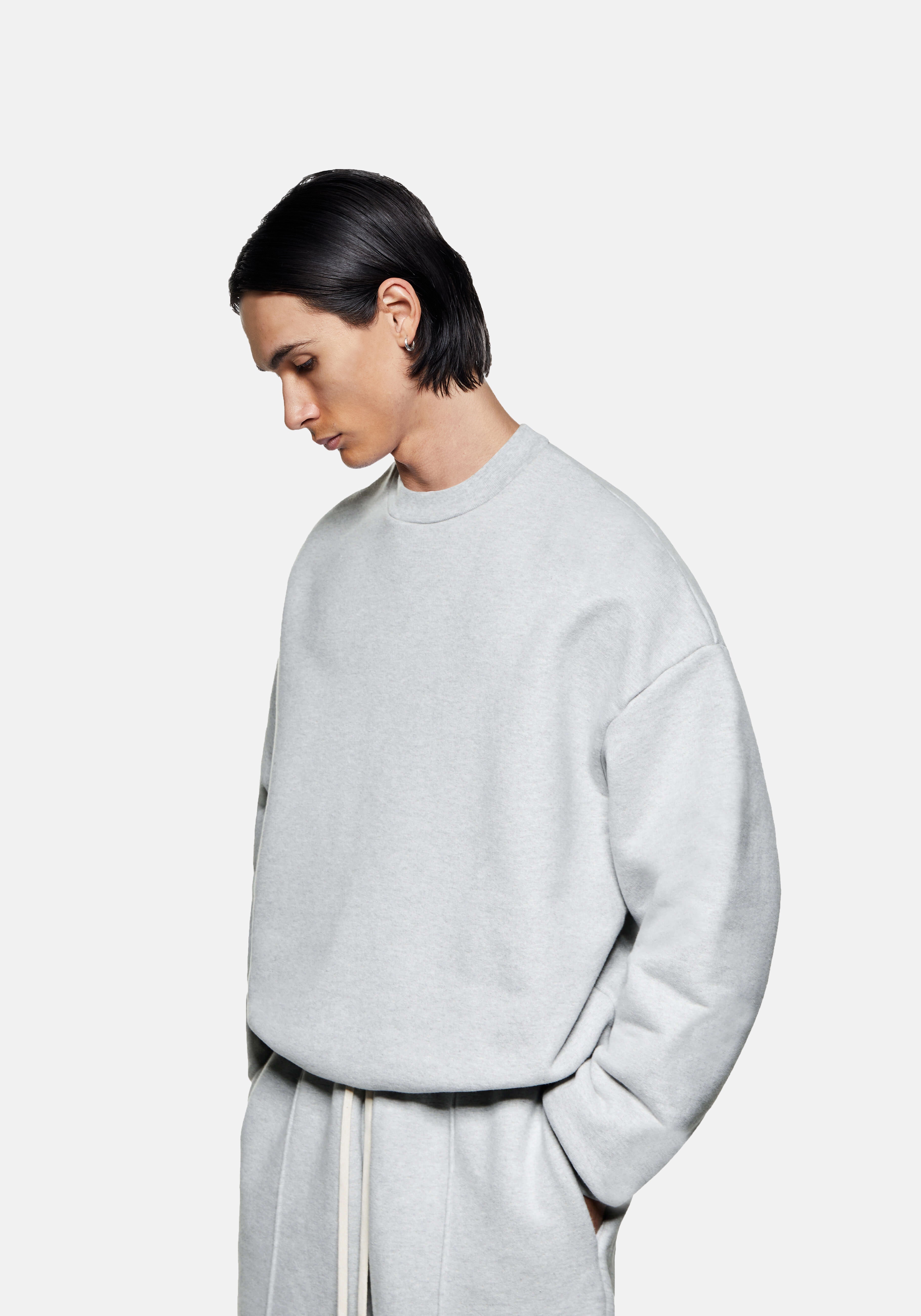 Front side view of the Superweight Crewneck in Grey