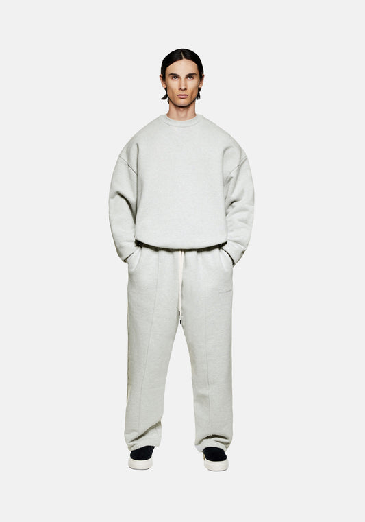 Full front view of the MKI 800GSM Superweight 800gsm cotton crewneck pull over Sweatshirt in oatmeal in a boxy oversized fit