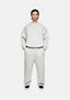 MKI MIYUKI ZOKU 800 GSM Superweight Crewneck in Oatmeal – full-length front view on the model, worn with matching oatmeal Superweight wide leg joggers