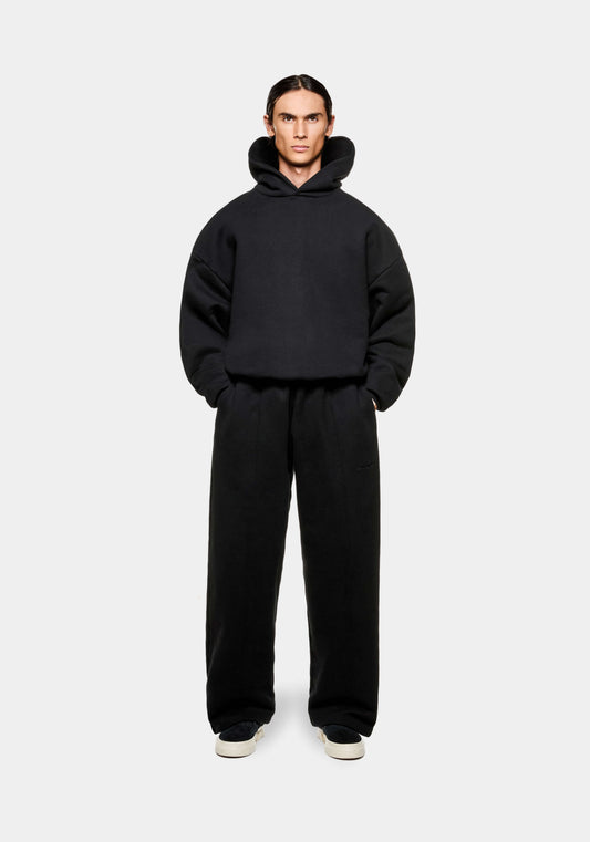 Full front view of the men's MKI 800GSM Superweight 800gsm cotton hoodie Sweatshirt in black in a boxy oversized fit