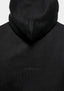 Close-up of the tonal logo embroidery on the Superweight Hoody in Black