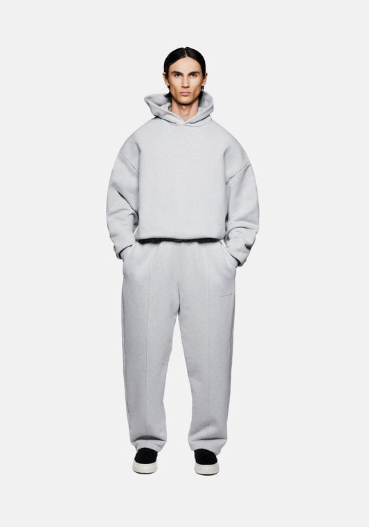 Full front view of the men's MKI 800GSM Superweight 800gsm cotton hoodie Sweatshirt in grey in a boxy oversized fit