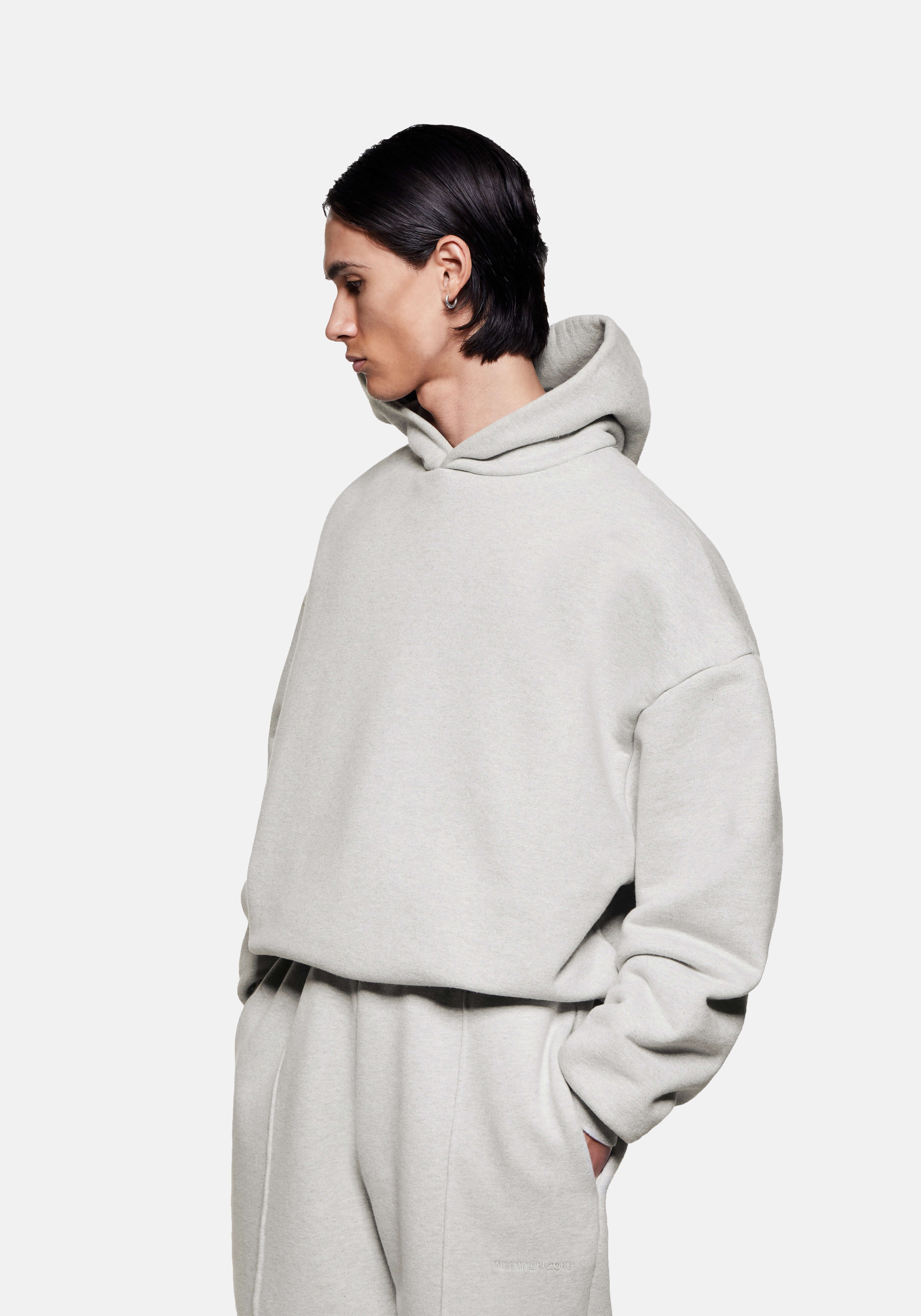 Front side view of the Superweight Hoody in Oatmeal