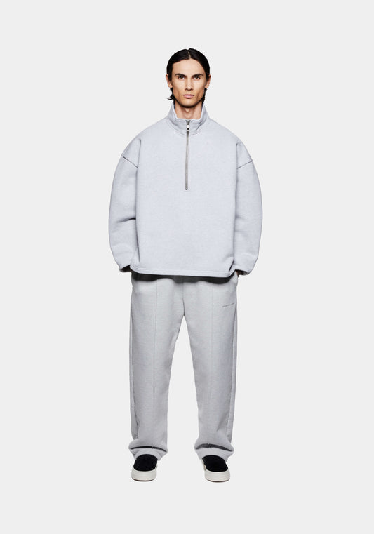 Full front view of the MKI 800gsm Superweight Luxury Quarter Zip Pullover Top in grey in a boxy oversized fit