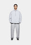 MKI MIYUKI ZOKU 800 GSM Superweight Quarter Zip in Grey – full-length front view on the model showing the funnel neck, silver quarter zip and oversized fit, worn with the matching wide leg joggers