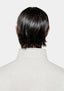 Back view of the funnel neck and tonal MKI MIYUKI ZOKU logo embroidery on the Oatmeal quarter zip