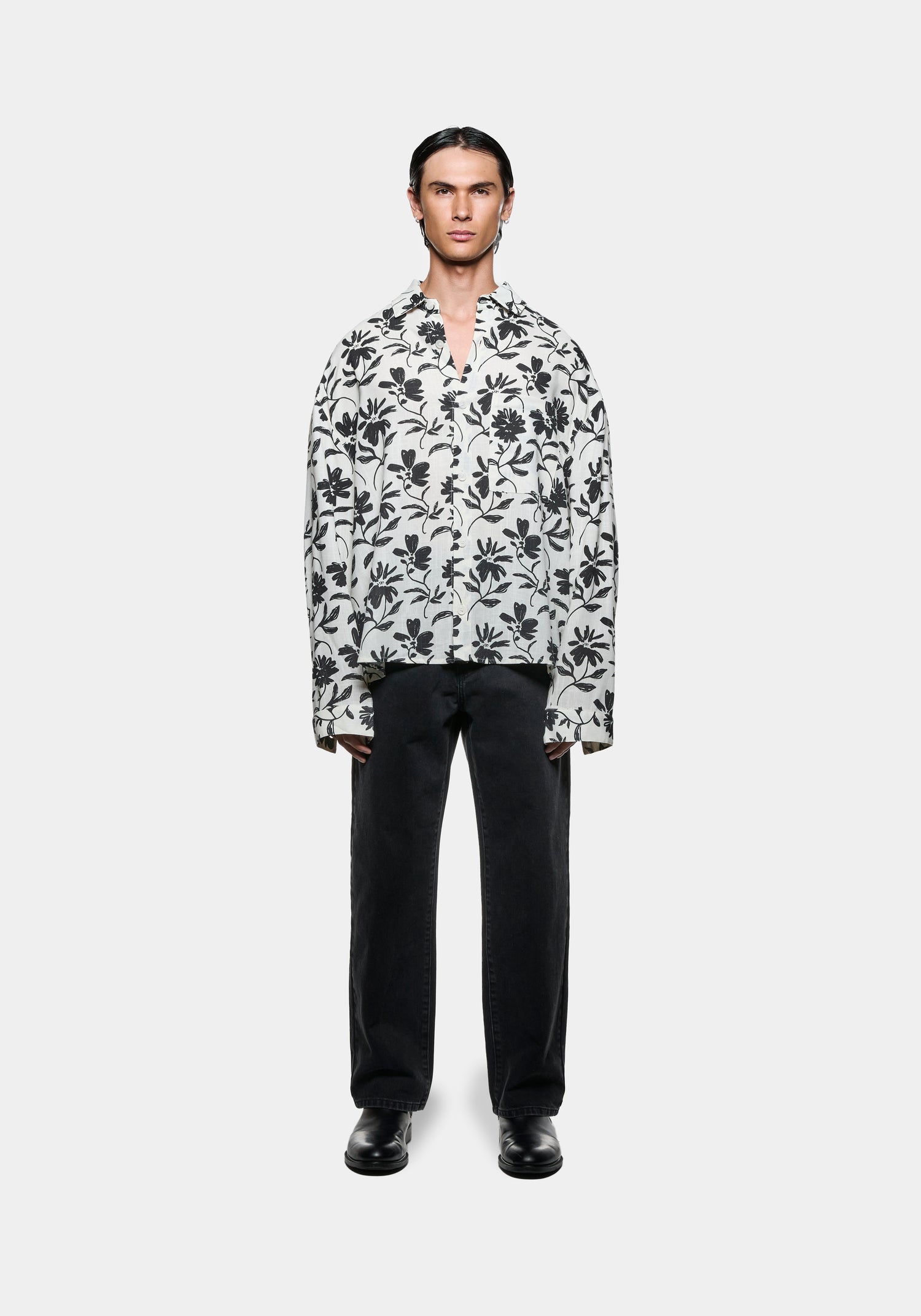 MKI FLORAL LINEN BOX DRESS SHIRT