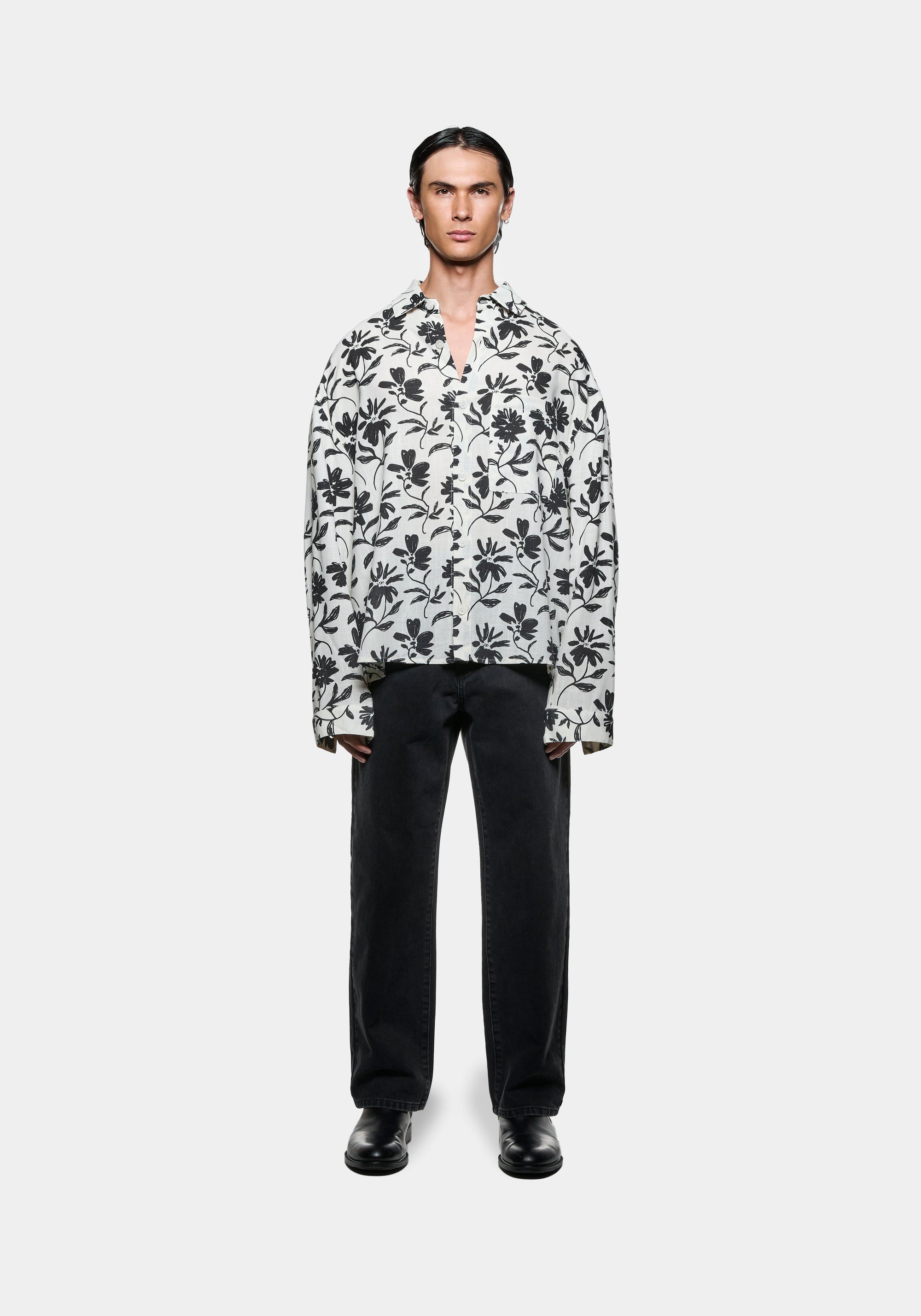 MKI FLORAL LINEN BOX DRESS SHIRT