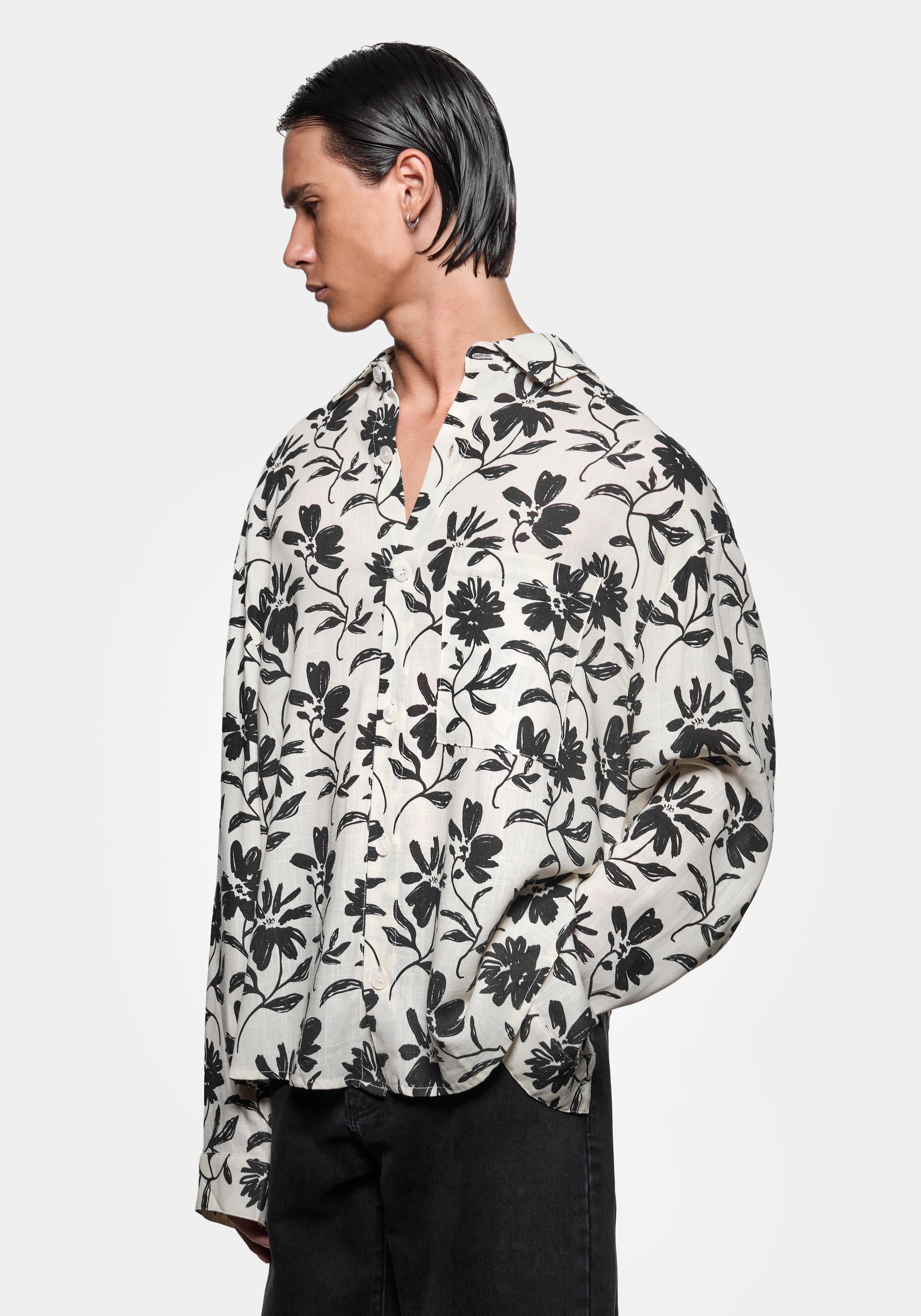 MKI FLORAL LINEN BOX DRESS SHIRT