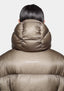 Close-up of the ripstop nylon fabric and cuff on the Apex Down Parka in Moss