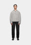 MKI MIYUKI ZOKU 400 GSM Pigment Dyed Rugby Shirt in Pigment Stone, front view, styled with black denim jeans