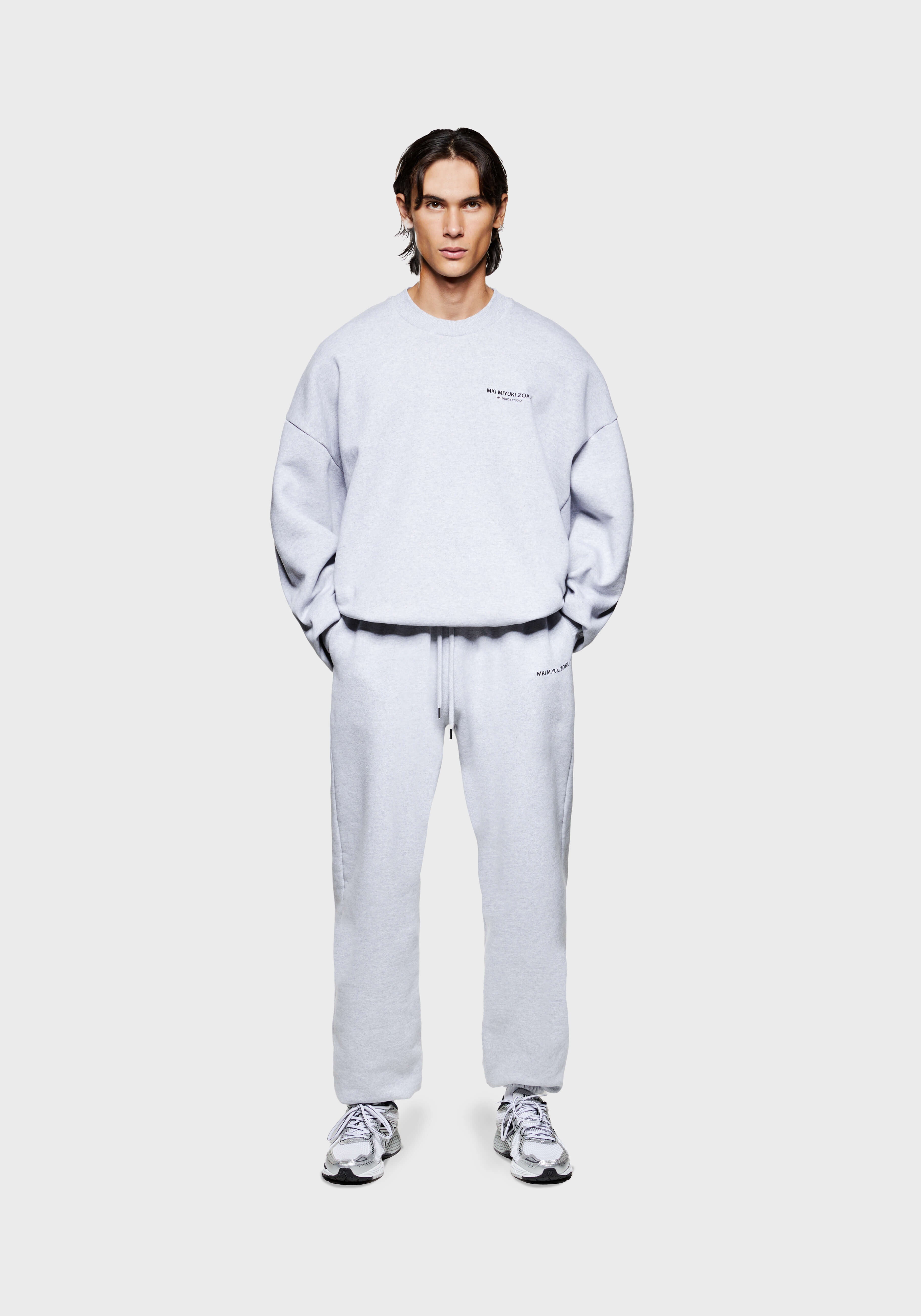 Full front view of the Design Studio Crewneck in Grey