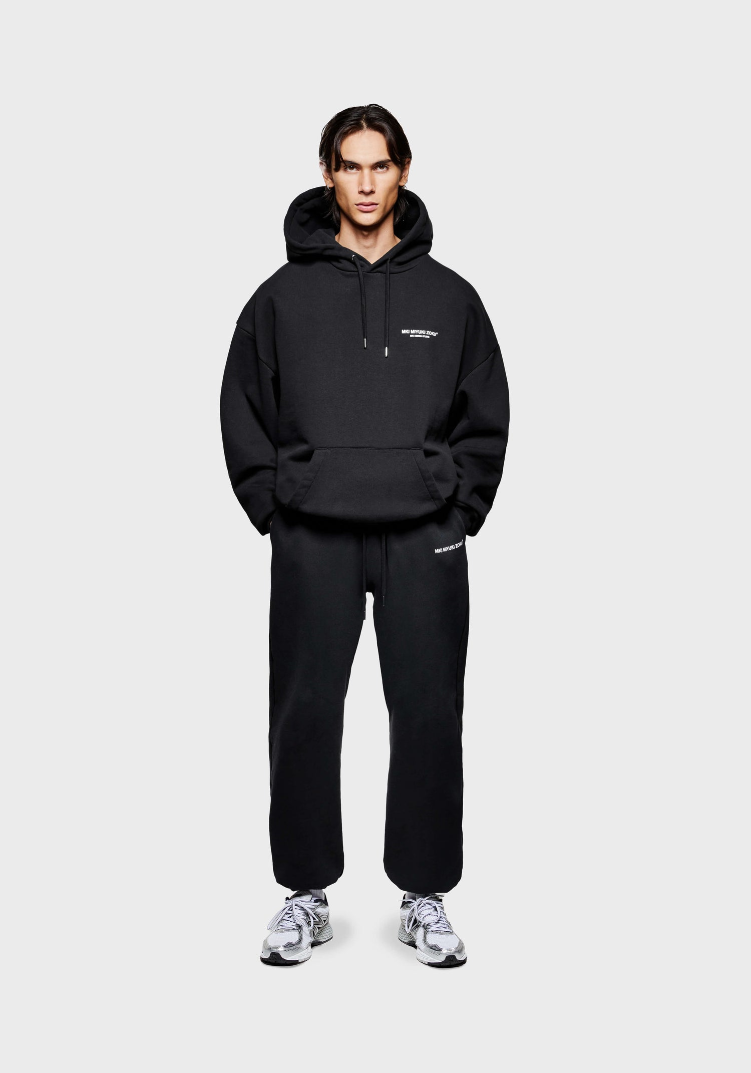 Men's MKI 500gsm boxy fit heavyweight Design Studio hoodie in a black colourway