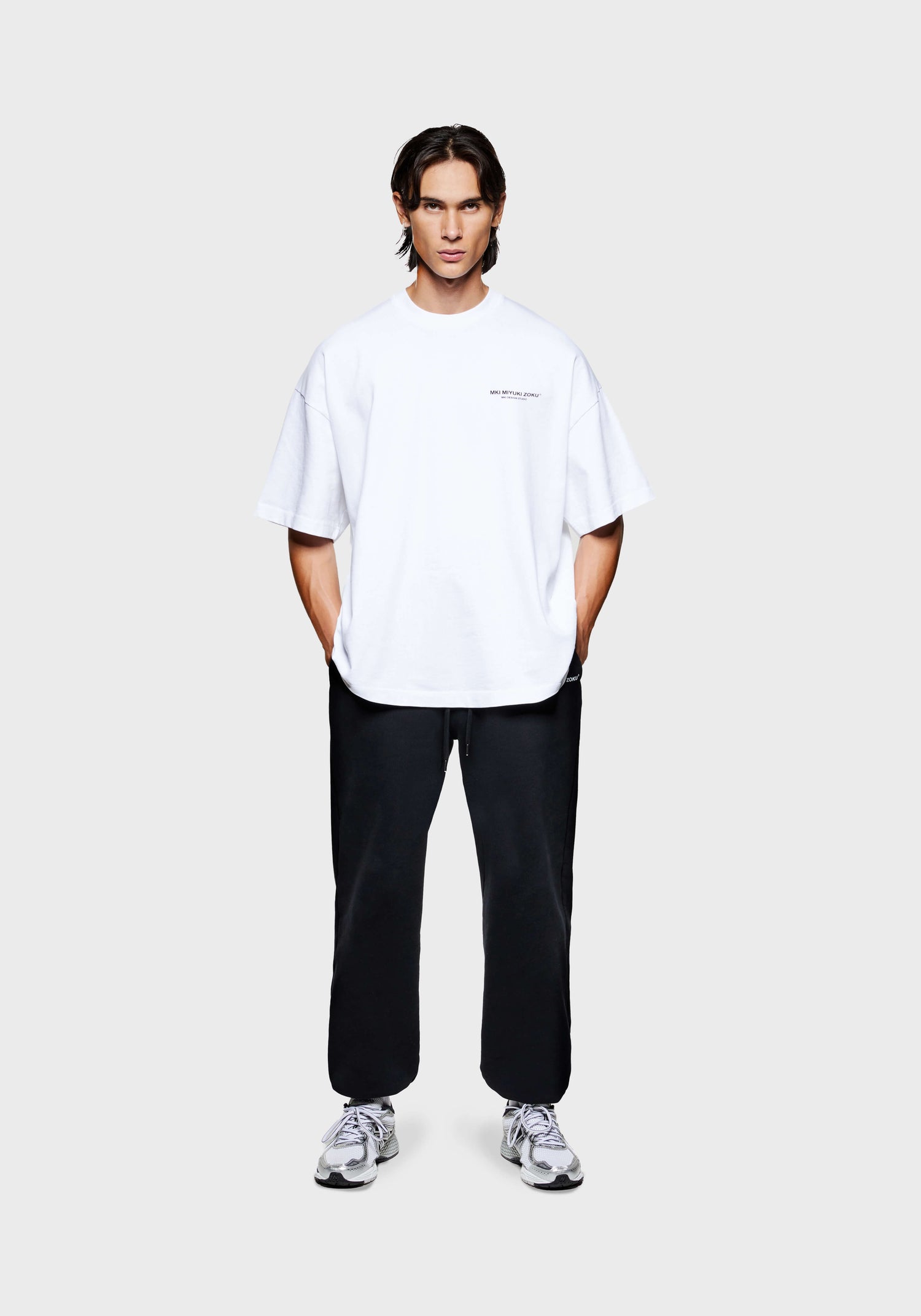 Boxy men's MKI Design Studio T-Shirt in White crafted from heavyweight cotton in a oversized fit