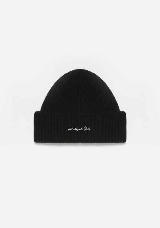 MKI EMBROIDERED CASHMERE RIBBED BEANIE