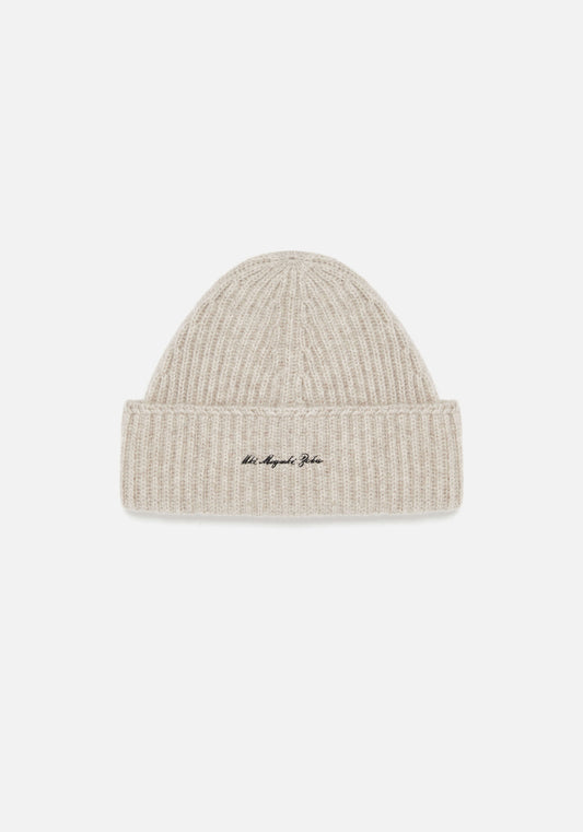 MKI EMBROIDERED CASHMERE RIBBED BEANIE